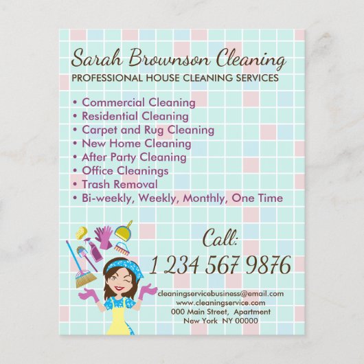 Dienst huishoudster schoonmaakster schoonmaak flyer (Voorkant)