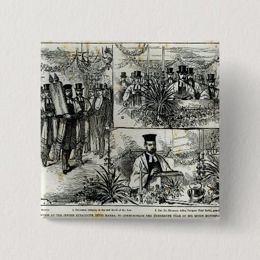 Dienst van de Joodse Synagogue Vierkante Button 5,1 Cm (Voorkant)
