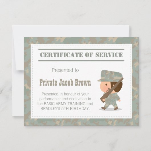Dienstcertificaat van het Leger Dank Je Wel Verjaa Kaart (Voorkant)