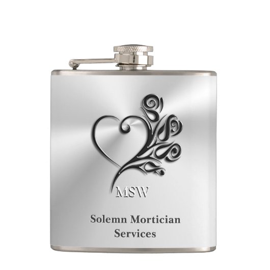 Diensten van begrafenisondernemers, hart en Rozen Heupfles (Voorkant)