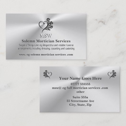 Diensten van begrafenisondernemers, hart en Rozen Visitekaartje (Voorkant / Achterkant)