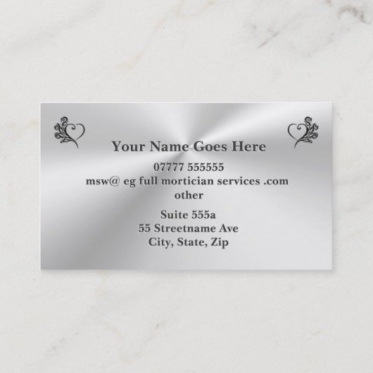 Diensten van begrafenisondernemers, hart en Rozen Visitekaartje (Achterkant)