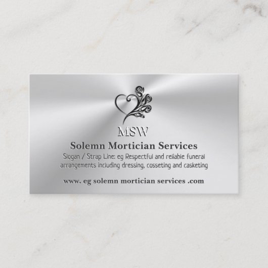 Diensten van begrafenisondernemers, hart en Rozen Visitekaartje (Voorkant)