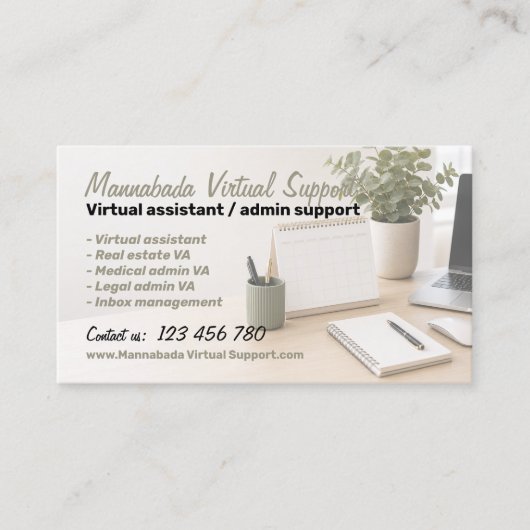 Diensten van virtuele assistenten visitekaartje (Voorkant)