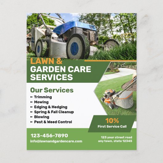 Diensten voor gazon- en tuinonderhoud flyer (Voorkant)