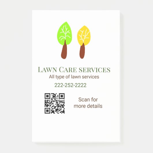 Diensten voor gazonverzorging naam q r code websit post-it® notes (Voorkant)