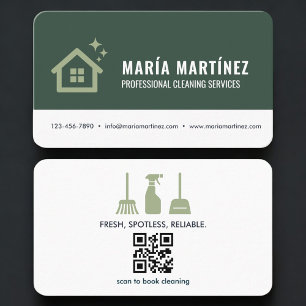 Diensten voor het schoonmaken van huizen Groene QR Visitekaartje