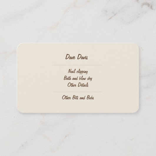 Diensten voor hondenverzorging en verzorging van g visitekaartje (Achterkant)