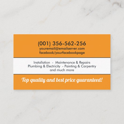 Diensten voor thuisverbetering en reparatie visitekaartje (Achterkant)