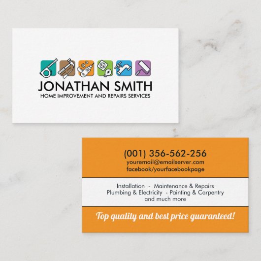 Diensten voor thuisverbetering en reparatie visitekaartje (Voorkant / Achterkant)