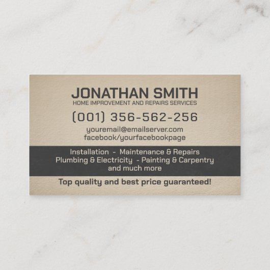 Diensten voor thuisverbetering en reparatie visitekaartje (Achterkant)