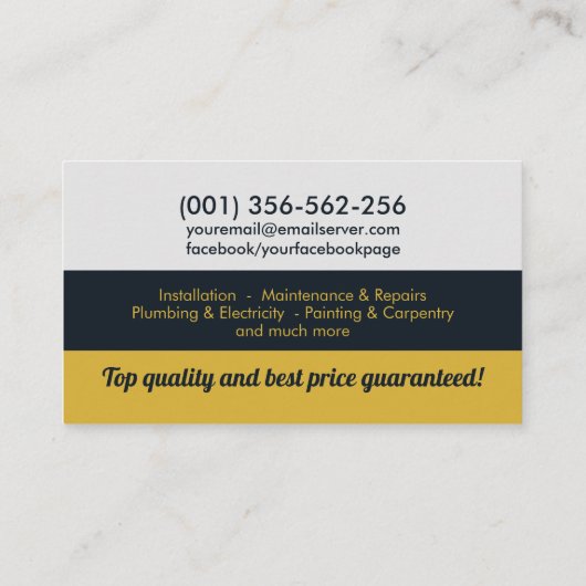 Diensten voor thuisverbetering en reparatie visitekaartje (Achterkant)