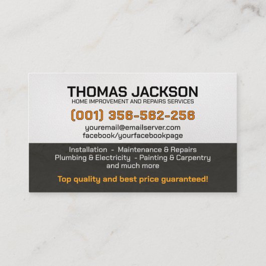 Diensten voor thuisverbetering en reparatie visitekaartje (Achterkant)