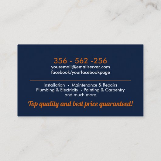 Diensten voor thuisverbetering en reparatie visitekaartje (Achterkant)