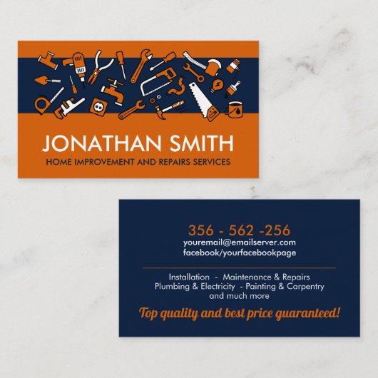Diensten voor thuisverbetering en reparatie visitekaartje (Voorkant / Achterkant)