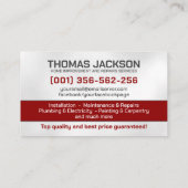 Diensten voor thuisverbetering en reparatie visitekaartje (Achterkant)