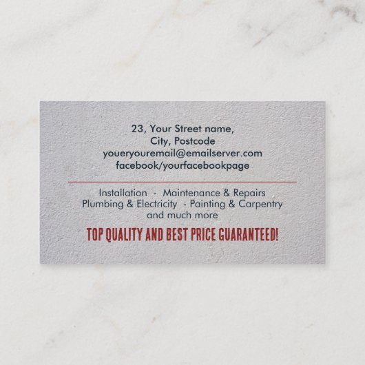 Diensten voor thuisverbetering en reparatie visitekaartje (Achterkant)