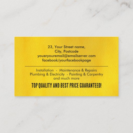 Diensten voor thuisverbetering en reparatie visitekaartje (Achterkant)