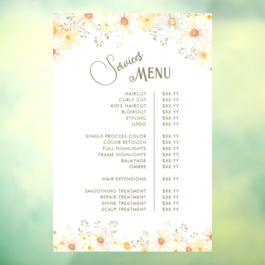 Dienstenmenu Madeliefjes Raamsticker (Vel 3)