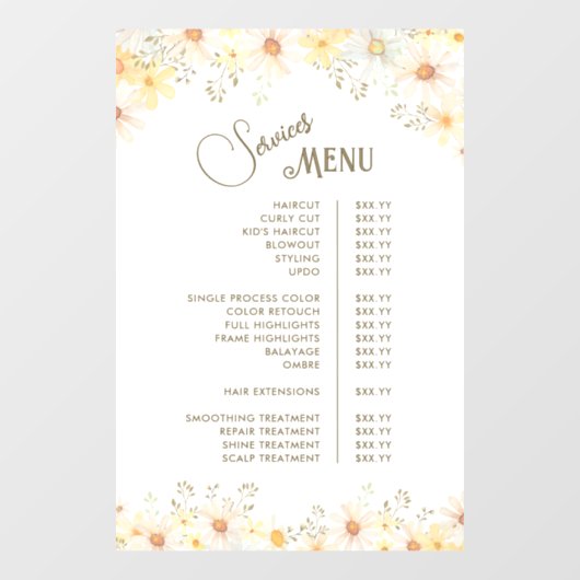 Dienstenmenu Madeliefjes Raamsticker (Vel)