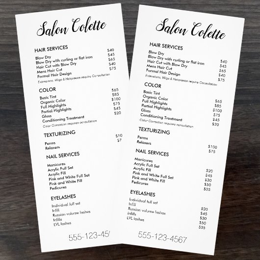 Dienstlijst Rack Card Reclamekaart