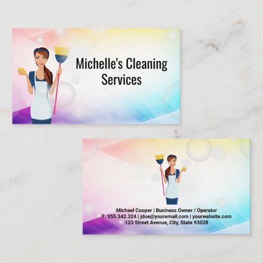 Dienstmeid met bezem | Bubbles and Sparkles Visitekaartje (Voorkant / Achterkant)