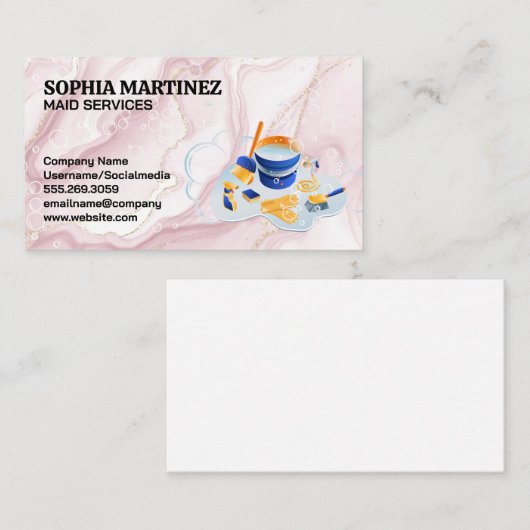 dienstmeisje | Dweil en bezem | Zeepschuim Visitekaartje (Voorkant / Achterkant)