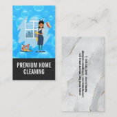 Dienstmeisje met bezem en schoonmaakgerei visitekaartje (Voorkant / Achterkant)