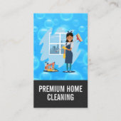 Dienstmeisje met bezem en schoonmaakgerei visitekaartje (Voorkant)