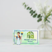 dienstmeisje met bezem | Zeepbellen Visitekaartje (Staand voorkant)