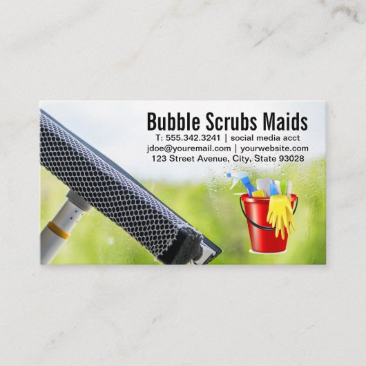 dienstmeisje | Schoonmaakvenster van de knijper Visitekaartje (Voorkant)