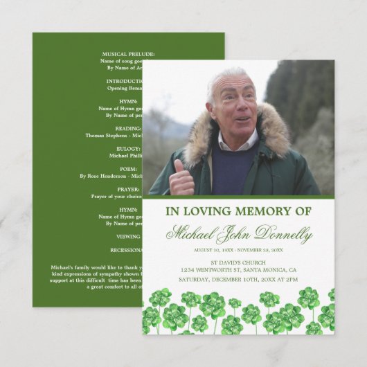 Dienstorder Klaver Funeralprogramma Kaart (Voorkant / Achterkant)