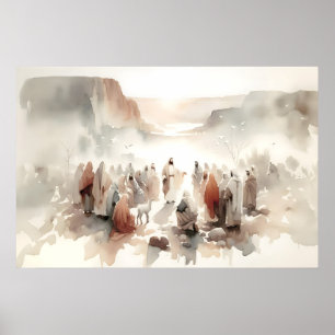Dienstwerk van Jezus Aquarel Bijbel Landschap scèn Poster