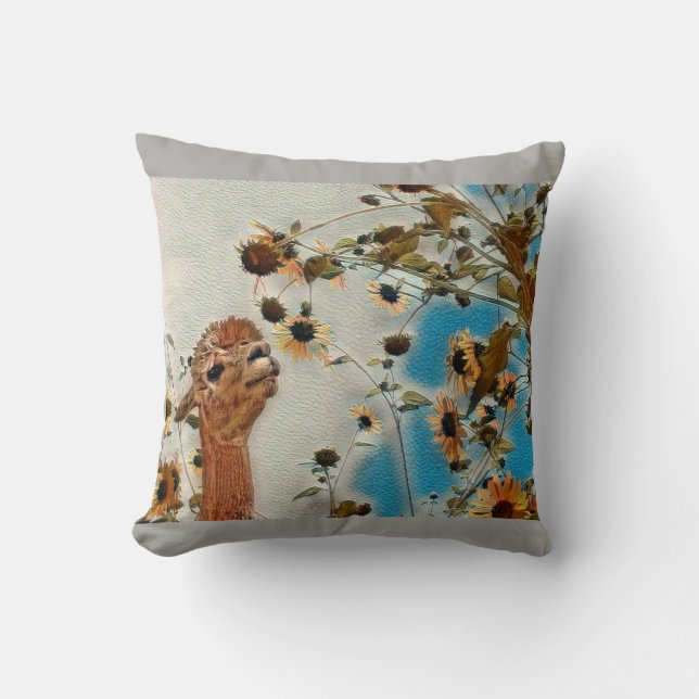 Dient het Alpaca Smelting the Flowers Kussen (Voorkant)