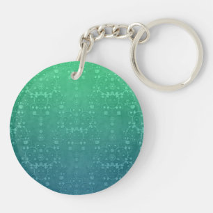 Diep Aquamarijn Turquoise Groen Damast Patroon Sleutelhanger
