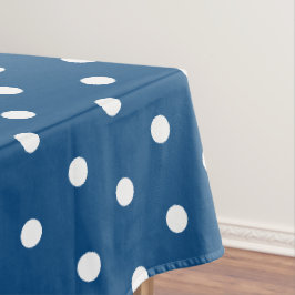 Diep azuurblauw met witte polka stippen tafelkleed