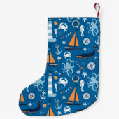 Diep blauw Alle Dingen Nautisch Kleine Kerstsok (Achterkant)