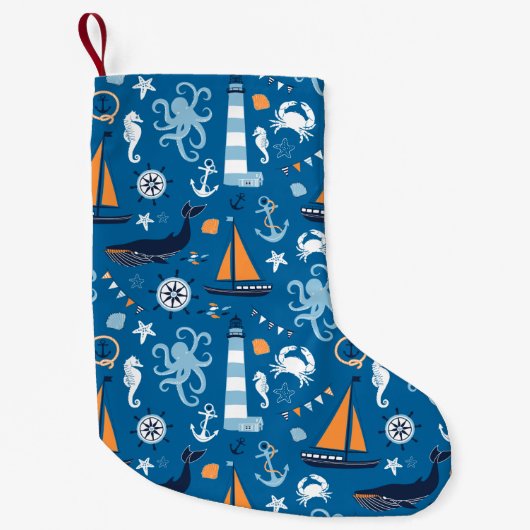 Diep blauw Alle Dingen Nautisch Kleine Kerstsok (Voorkant)