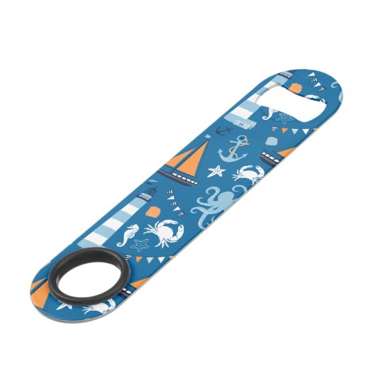 Diep blauw Alle Dingen Nautisch Speed Flessenopener (Voorkant Gekanteld)