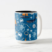 Diep blauw Alle Dingen Nautisch Tweekleurige Koffiemok (Voorkant rechts)