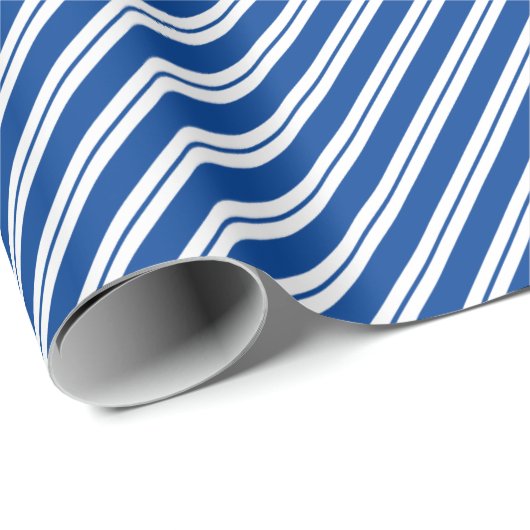Diep Blauw en Wit Diagonale Streep met meerdere br Cadeaupapier (Rol Hoek)