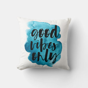 diep blauw goed vibes alleen penseelscript kussen
