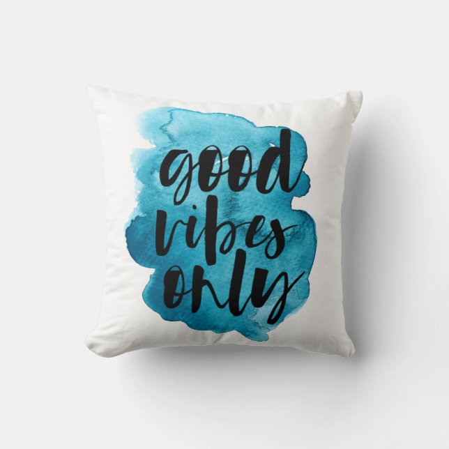 diep blauw goed vibes alleen penseelscript kussen (Voorkant)