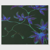 Diep Blauw & Groen Japans Bloemen Wrapping Papier (Vlak)