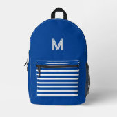 Diep blauw&wit strepen - monogram bedrukte rugzak (Voorkant)