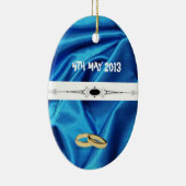 Diep blauw-zijdeeffect bruiloft keramisch ornament (Rechts)