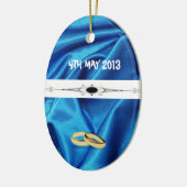 Diep blauw-zijdeeffect bruiloft keramisch ornament (Links)