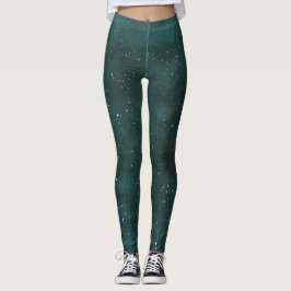 Diep blauwachtig groen nachthemelpatroon met klein leggings