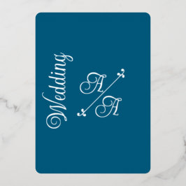 Diep Blauwgroen Effen Kleur Zilverfolie Folie Uitnodiging