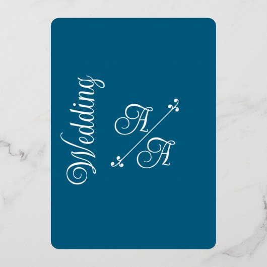 Diep Blauwgroen Effen Kleur Zilverfolie Folie Uitnodiging (Voorkant)